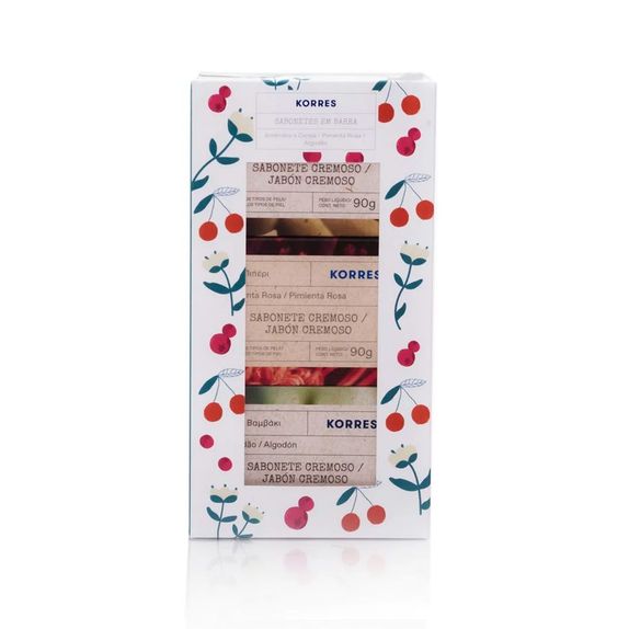 Korres---Kit-c--3-Sabonetes-em-Barra-de-90-g-cada--Amendoa-e-Cereja---Pimenta-Rosa---Algodao-