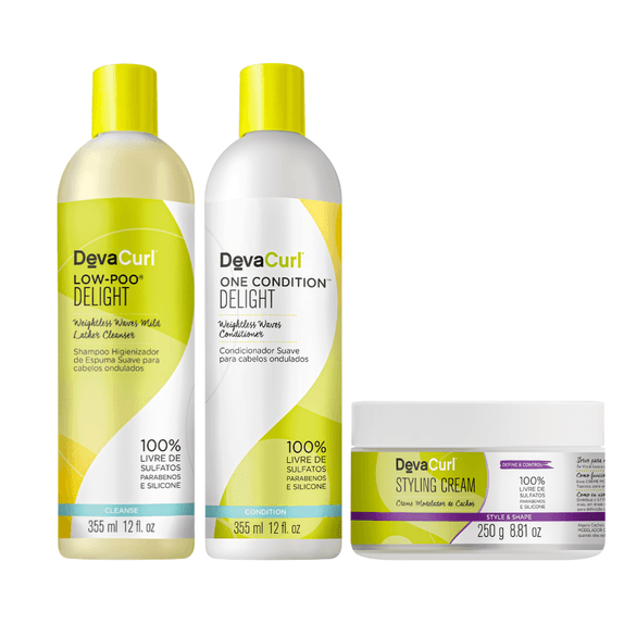DevaCurl--Low-Poo-Delight-Shampoo355ml-Condicionador355ml-Styling-Cream250ml DevaCurl--Low-Poo-Delight-Shampoo355ml-Condicionador355ml-Styling-Cream250ml